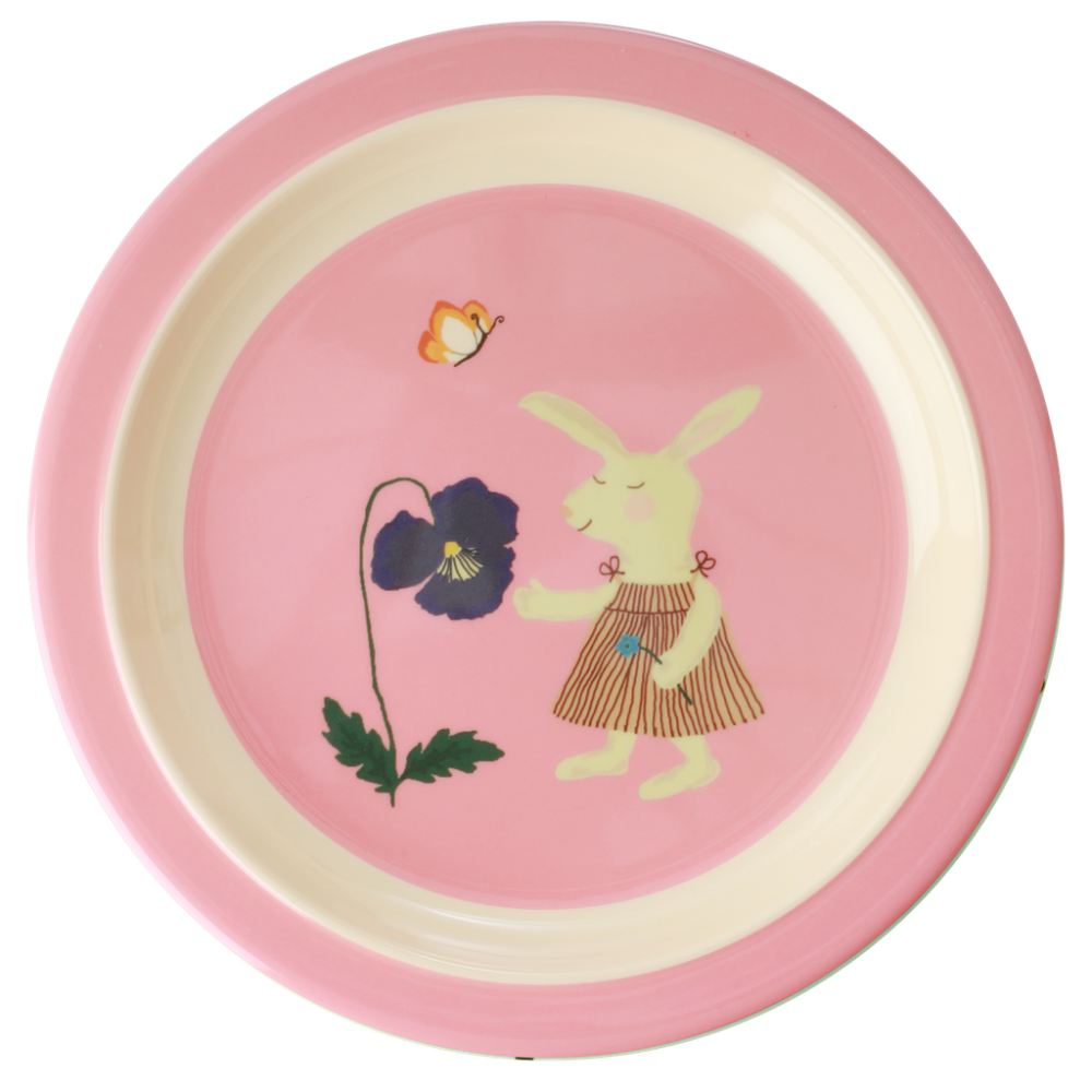 Pink Bunny Rabbit Print Kids Melamine Plate By Rice DK